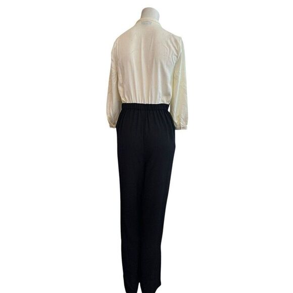 Modcloth Womens Size 2 Black Cream Front Tie 3/4 Sleeve Jumpsuit - Picture 3 of 6